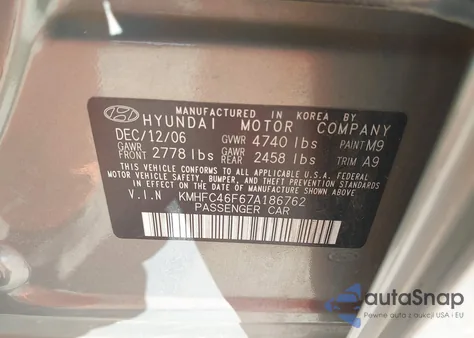 2007 Hyundai Azera Limited/Se из США, поврежденный, VIN KMHFC46F67A186762